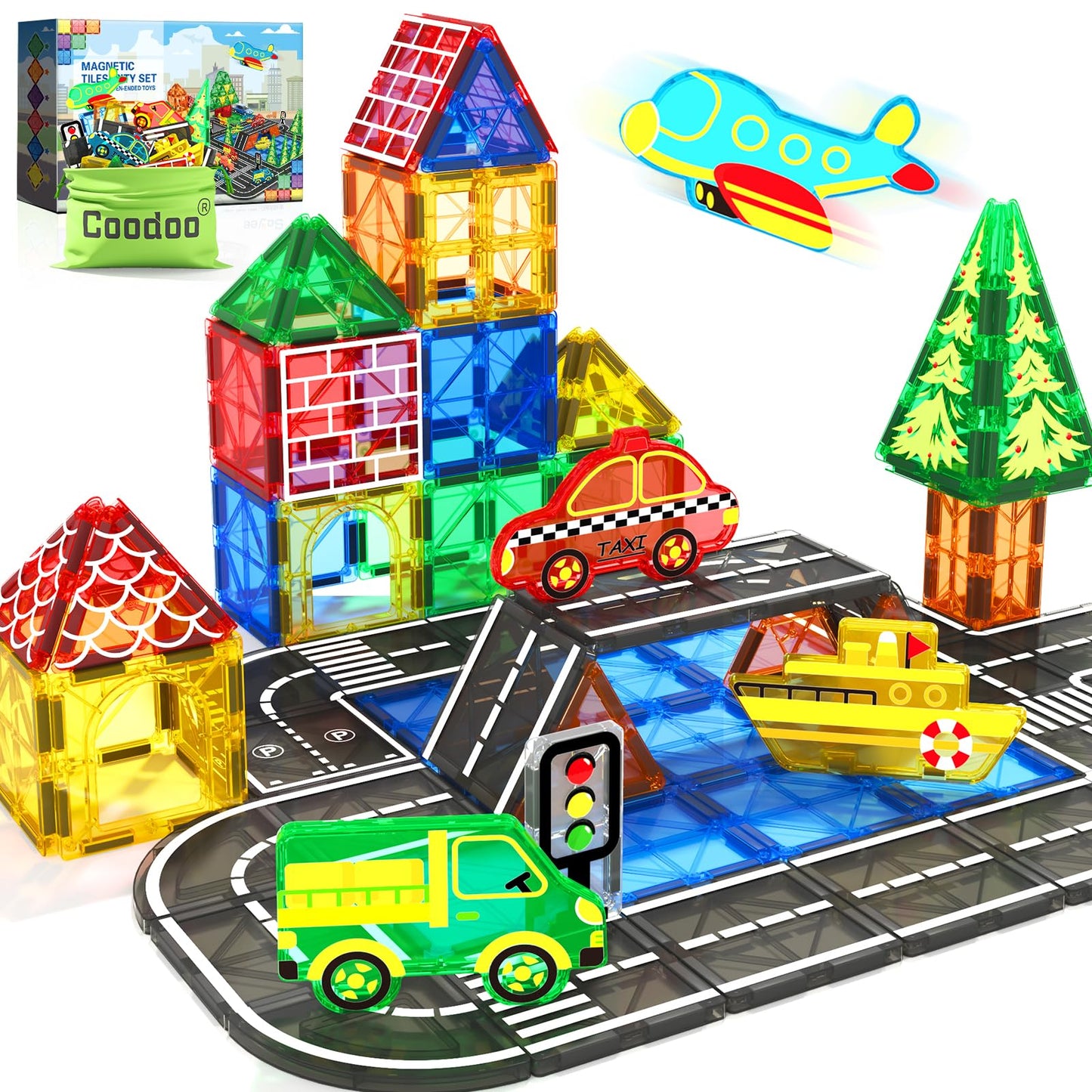 Magnetic tiles city street set, kids toy, sensory games for 3 year old boys and girls, magnetic blocks for kids ages 3-5, 4-8 years old, classroom, a must-have.