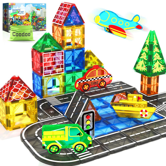 Magnetic tiles city street set, kids toy, sensory games for 3 year old boys and girls, magnetic blocks for kids ages 3-5, 4-8 years old, classroom, a must-have.