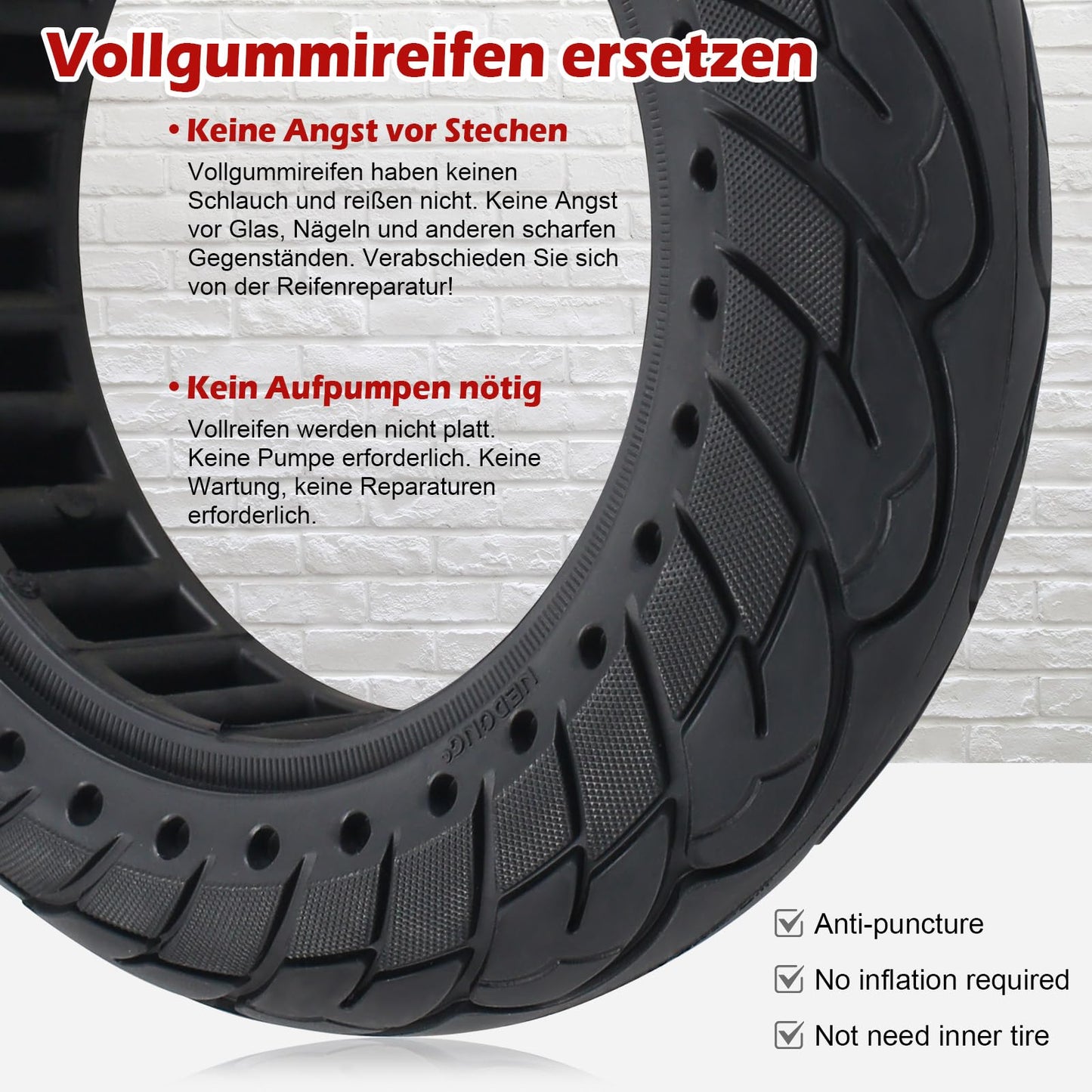 MaxEarn 2 pieces 10 x 2.5 solid rubber tires 60/70-6.5, E-scooter solid tires 10 inches, electric scooter replacement tires accessory for Segway Ninebot Max G30/Max G30D/Max G30 D2.