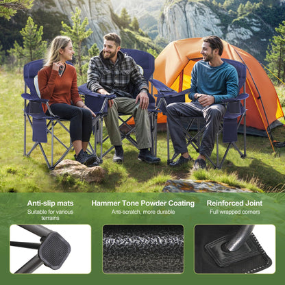 LET'S CAMP Folding camping chair with oversized fishing chair, drink holders, cooler bag. Outdoor chair up to 200kg.