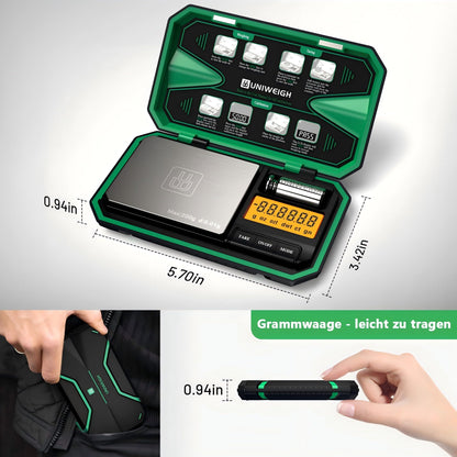 UNIWEIGH Digital Pocket Scale 200g/0.01g Precision Scale, Portable Mini Scale, Jewelry Scale, Kitchen Scale, Coin Scale, Gold Scale, Gram Scale with 50g Calibration Weight - Green