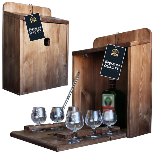 Premium birdhouse minibar including 6 shot glasses, birthday gift for men, funny gifts, handmade home accessories, shot bar birdhouse for office or garden.
