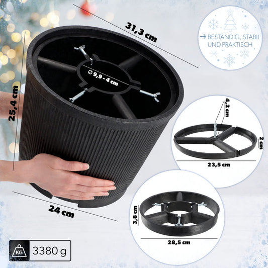 KADAX Christmas tree stand, made from recycled plastic, for real trees up to 250cm in height. Graphite color.