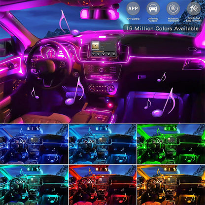 LED interior car lighting, 6M/5 in 1 RGB car interior lighting, 12V LED atmosphere light car, App controllable interior lighting, car LED strips.