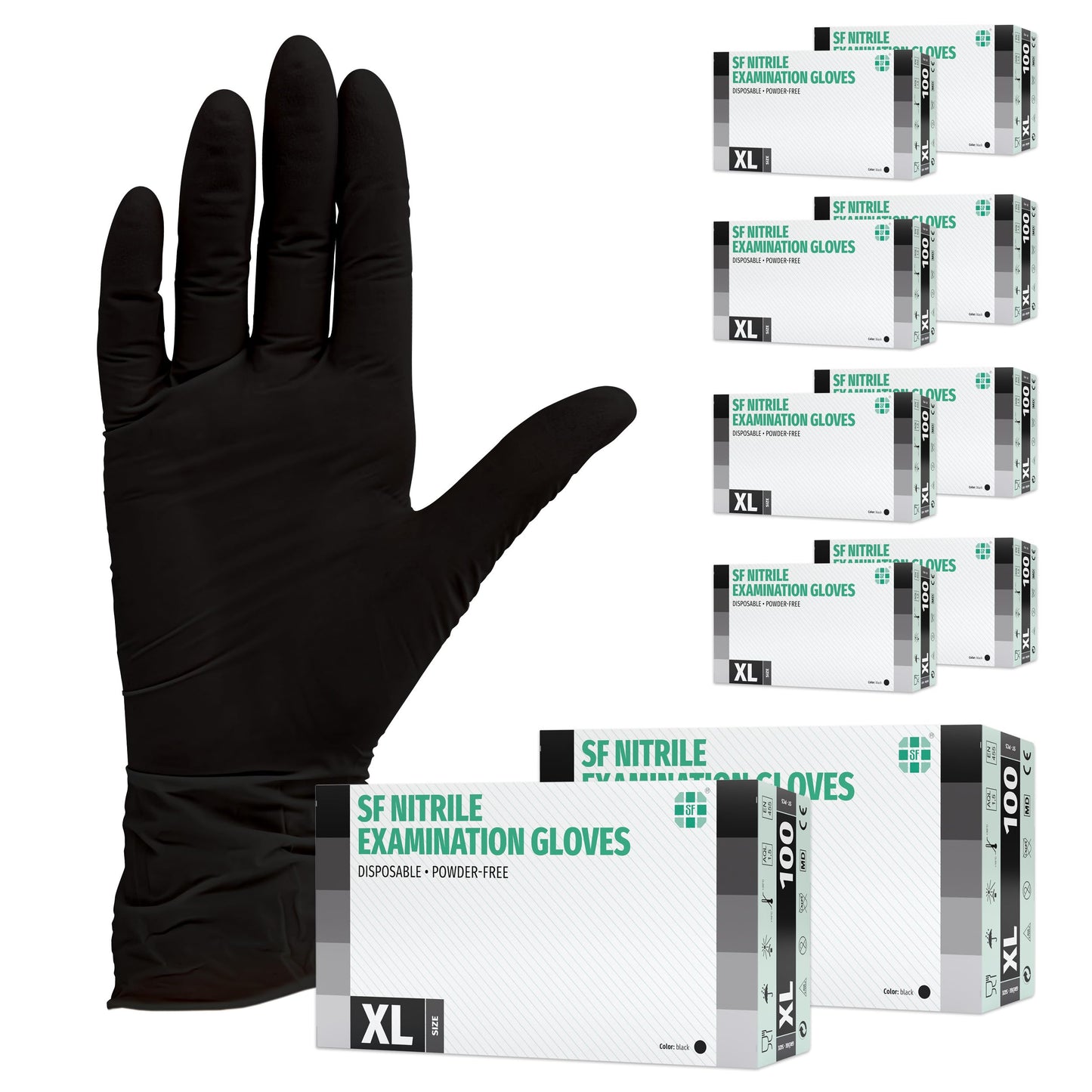 Black XL Nitrile Gloves - 1000 (10x100) Pieces Disposable Gloves, Medical Gloves, Powder-Free, Latex-Free, for Medical, Kitchen, Cleaning, Cosmetics, Household