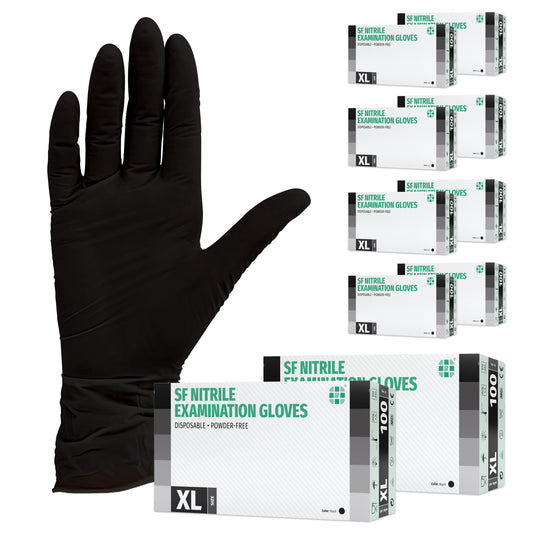 Black XL Nitrile Gloves - 1000 (10x100) Pieces Disposable Gloves, Medical Gloves, Powder-Free, Latex-Free, for Medical, Kitchen, Cleaning, Cosmetics, Household