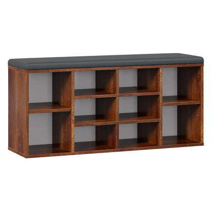 RICOO shoe bench with seat & storage 104x49x30cm dark oak chipboard, shoe rack with seat cushion WM033-EC-A, shoe cabinet with bench seat shoe rack entryway bench benches & chests
