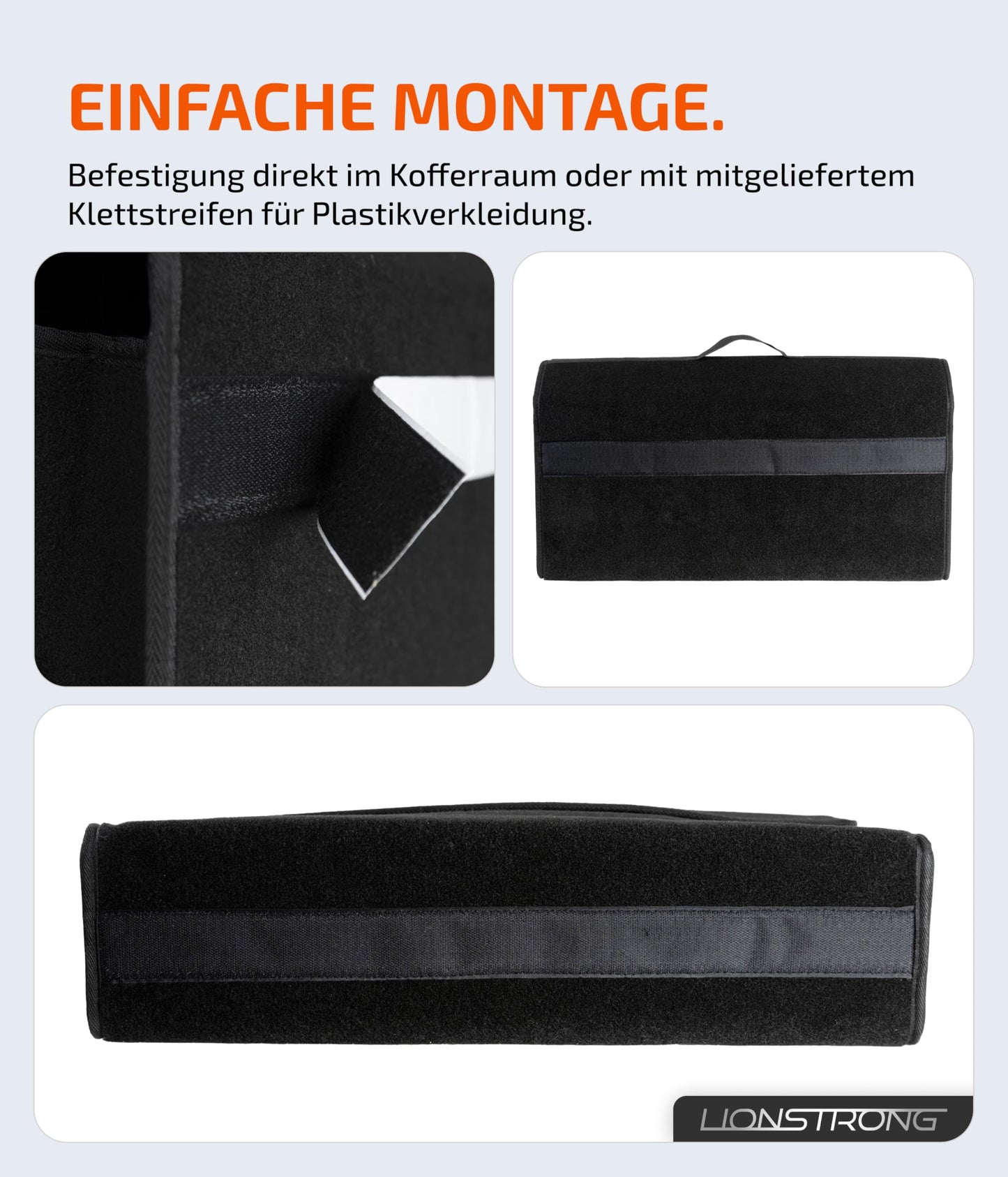 LIONSTRONG Car Trunk Organizer [PREMIUM FELT] - Foldable - Non-Slip with Velcro straps for attachment - Tool bag - Car accessories - Universally suitable for all cars.