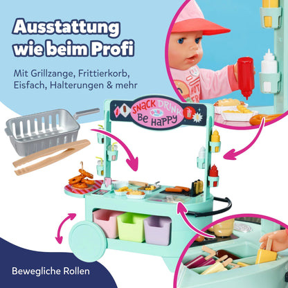 BABY born Snack Shop, food stand for dolls with sound effects, 25 different fast food snacks, 835883 Zapf Creation
