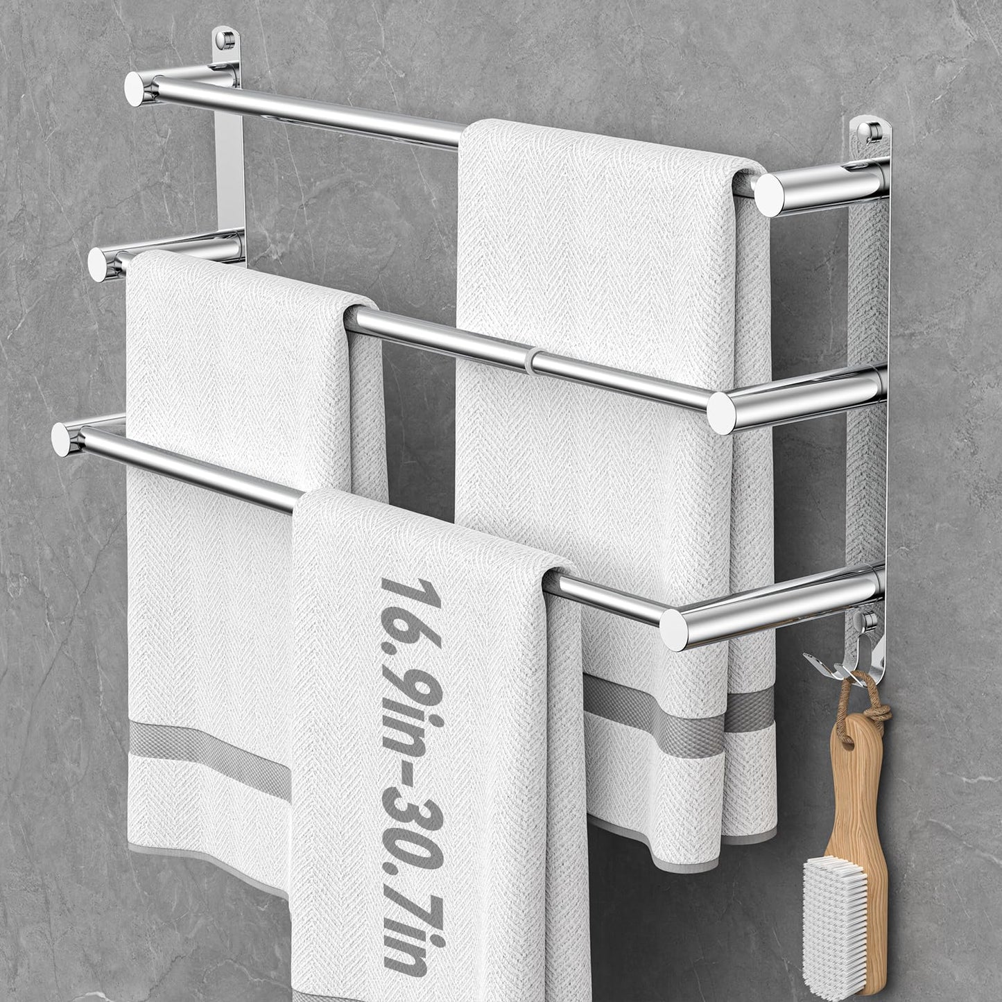 Towel rack Extendable 43-78CM without drilling Stainless steel double towel bar Bathroom Wall adhere bath towel holder wall mount (Silver 3-Bar)