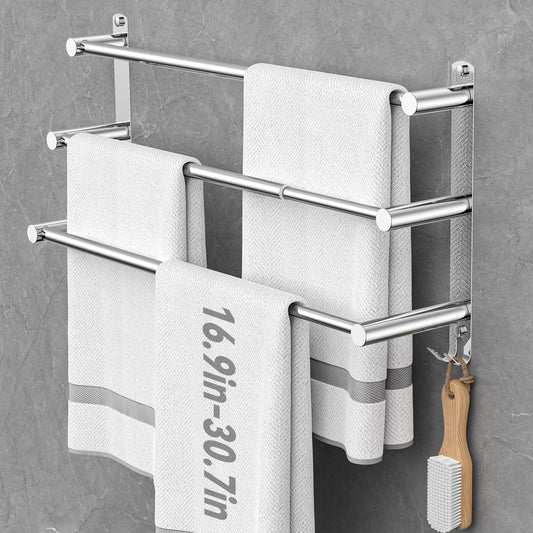 Towel rack Extendable 43-78CM without drilling Stainless steel double towel bar Bathroom Wall adhere bath towel holder wall mount (Silver 3-Bar)