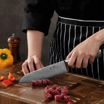 Wakoli Edis Damascus Knife Set 3-piece I Santoku Knife large and small plus Vegetable Knife Utility Knife made of 67 layers of Damascus steel with VG10 core 60±2 HRC I Pakka wood handle I Kitchen knife set in wooden box