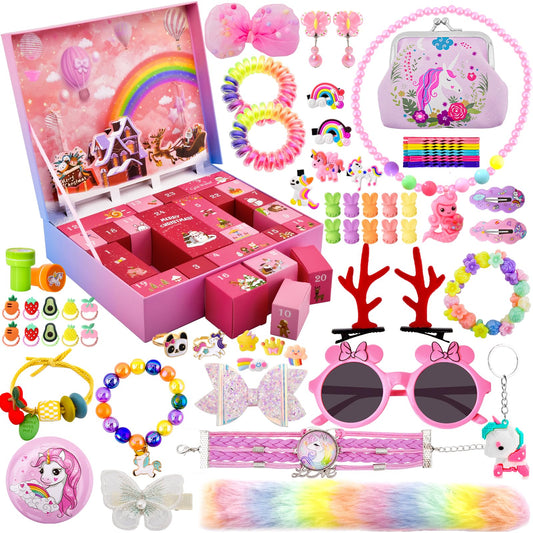 Advent calendar 2025 for children girls, 24 days Christmas countdown gift jewelry advent calendar including toys and hair accessories, gifts for girls