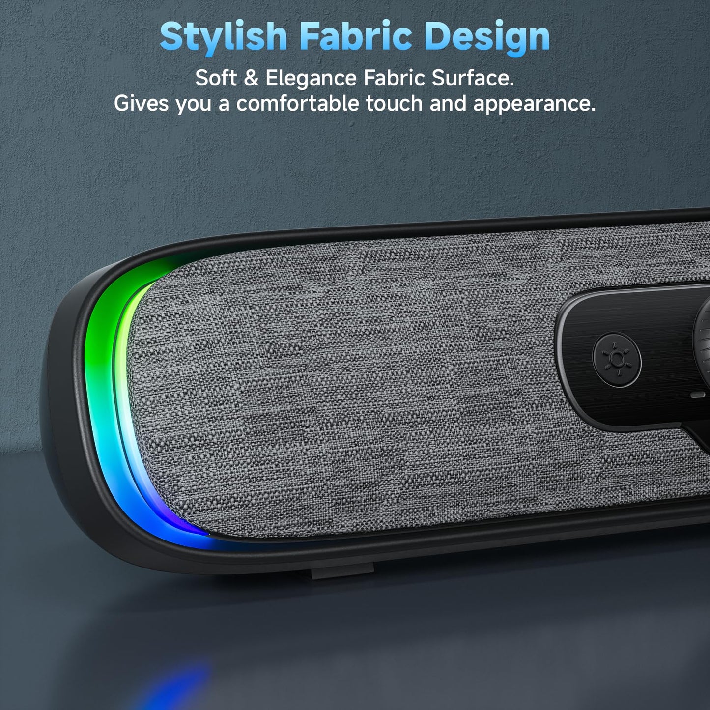 SOULION R200 PC Speakers USB C Bluetooth RGB Soundbar with 3 LED light effects, Compact Computer Bar Speakers for PC, Monitor, Laptop