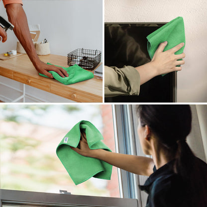 MR.SIGA Microfiber Cleaning Cloth, All-Purpose Microfiber Towels, Streak-Free Cleaning Cloths, 12 Pieces, Green, Size 32 x 32 cm