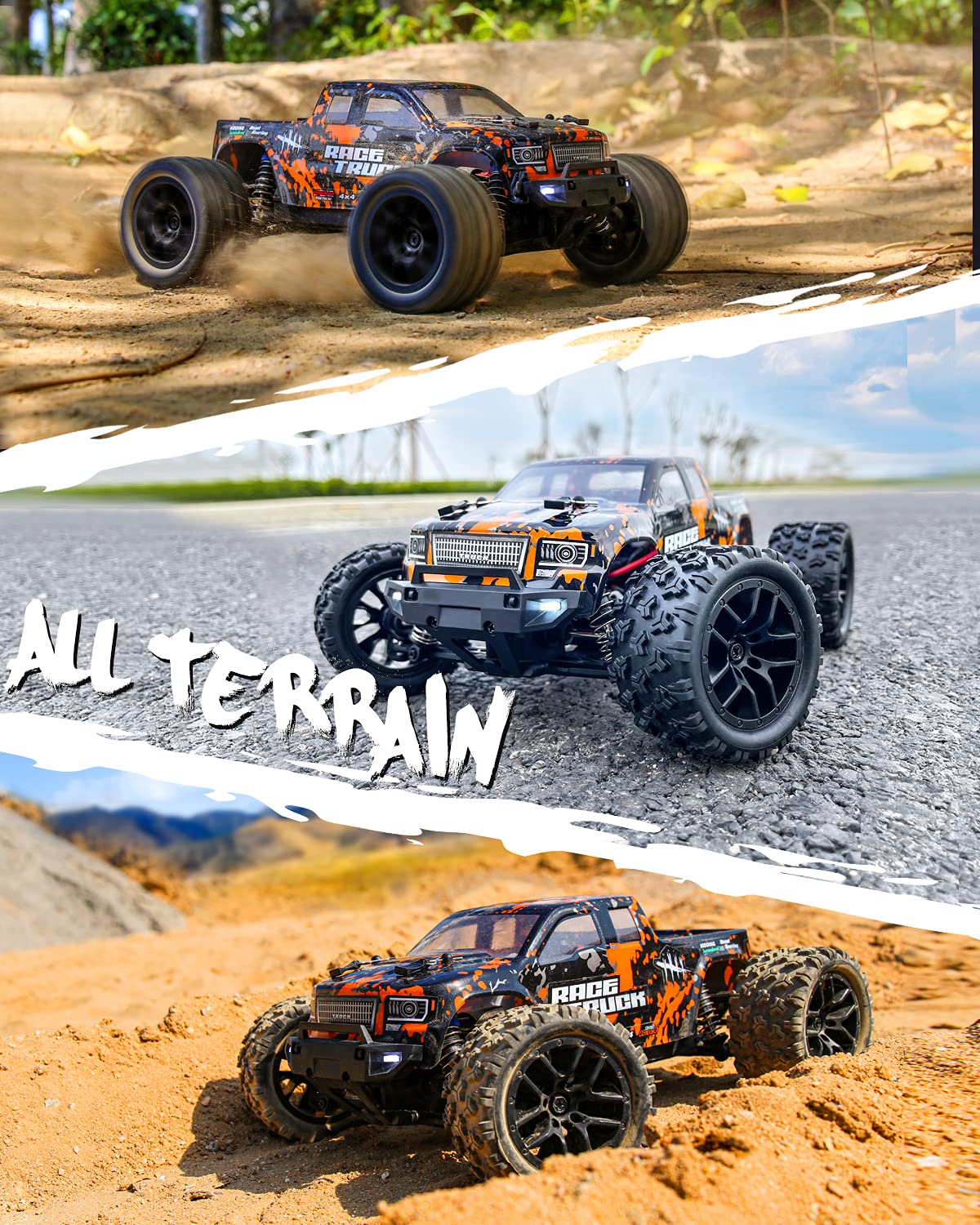 HAIBOXING Remote Control Car 4WD RC Car 36 km/h High Speed 1/18 Monster Truck 2.4GHz All Terrain Waterproof Racing Car Off-Road Vehicle, Crawler Toy Gift for Kids Adults