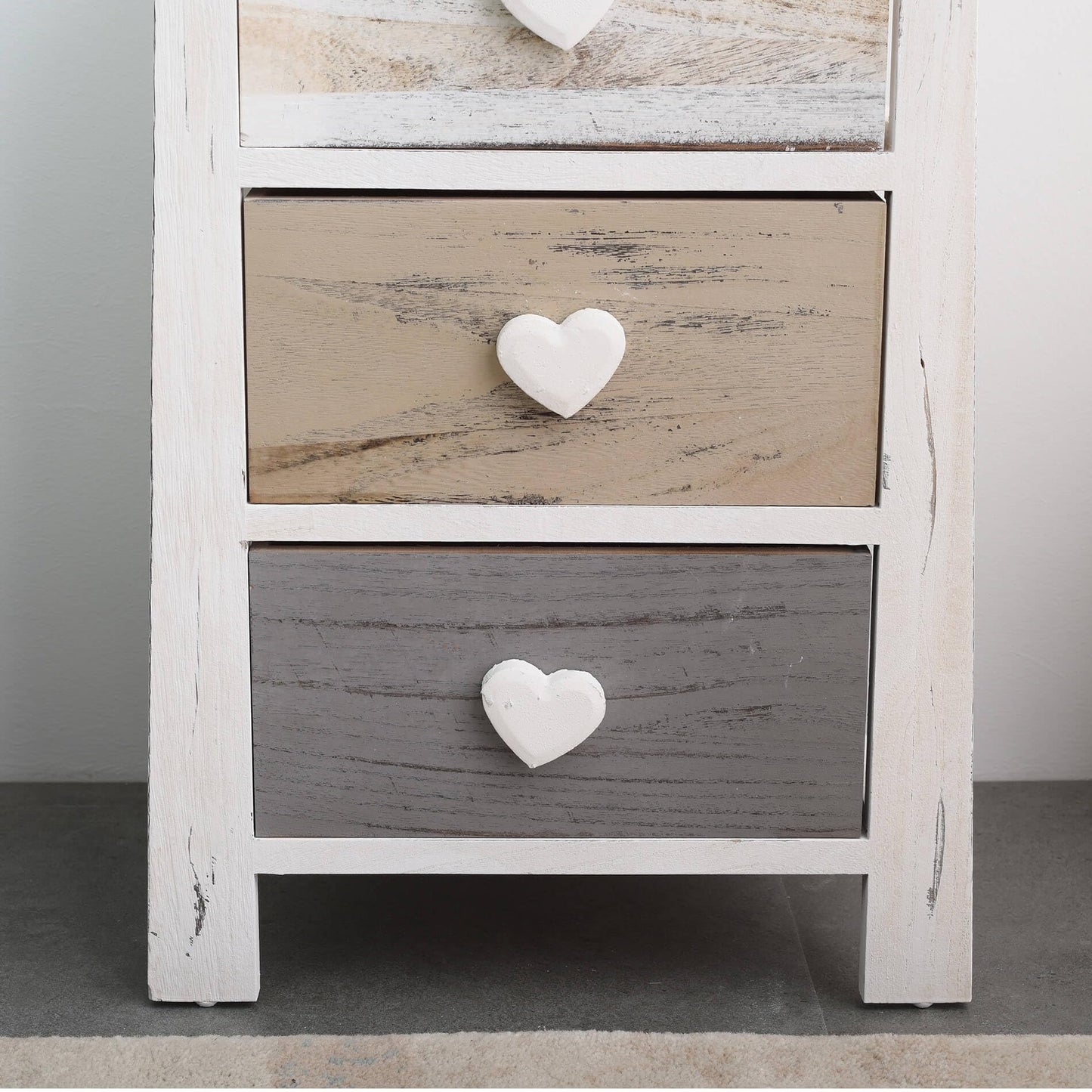 Rebecca Mobili wooden dresser, nightstand in shabby style, 3 drawers, suitable for bedroom or bathroom, wood, white and grey - dimensions: 57.5 x 37 x 27 cm (HxLxW) - item RE4161.
