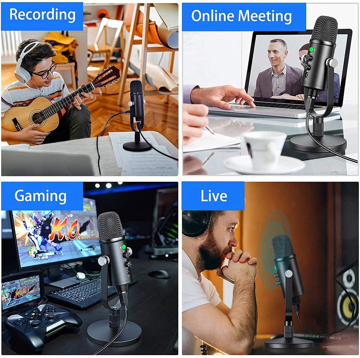 Aveek USB microphone for PC and phone, condenser mic with stable stand and noise reduction for computer laptop for podcast, studio, streaming, broadcast, YouTube.