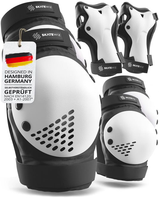SKATEWIZ Kids Protectors - Kids Knee Pads - Inline Skating Knee Guards - Inline Skating Guards - Knee and Elbow Guards - SMASH Size S Black White