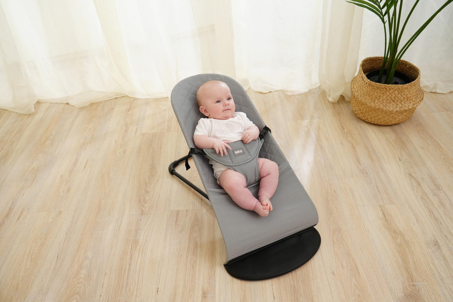 Reference to baby bouncer. Reference to Belltop compatible with BabyBjörn bouncer: Balance, Soft, and Bliss. Seat for baby bouncer. Hypoallergenic cotton padding. Ergonomic fit. (Gray)