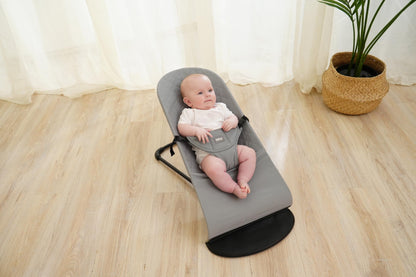 Reference to baby bouncer. Reference to Belltop compatible with BabyBjörn bouncer: Balance, Soft, and Bliss. Seat for baby bouncer. Hypoallergenic cotton padding. Ergonomic fit. (Gray)