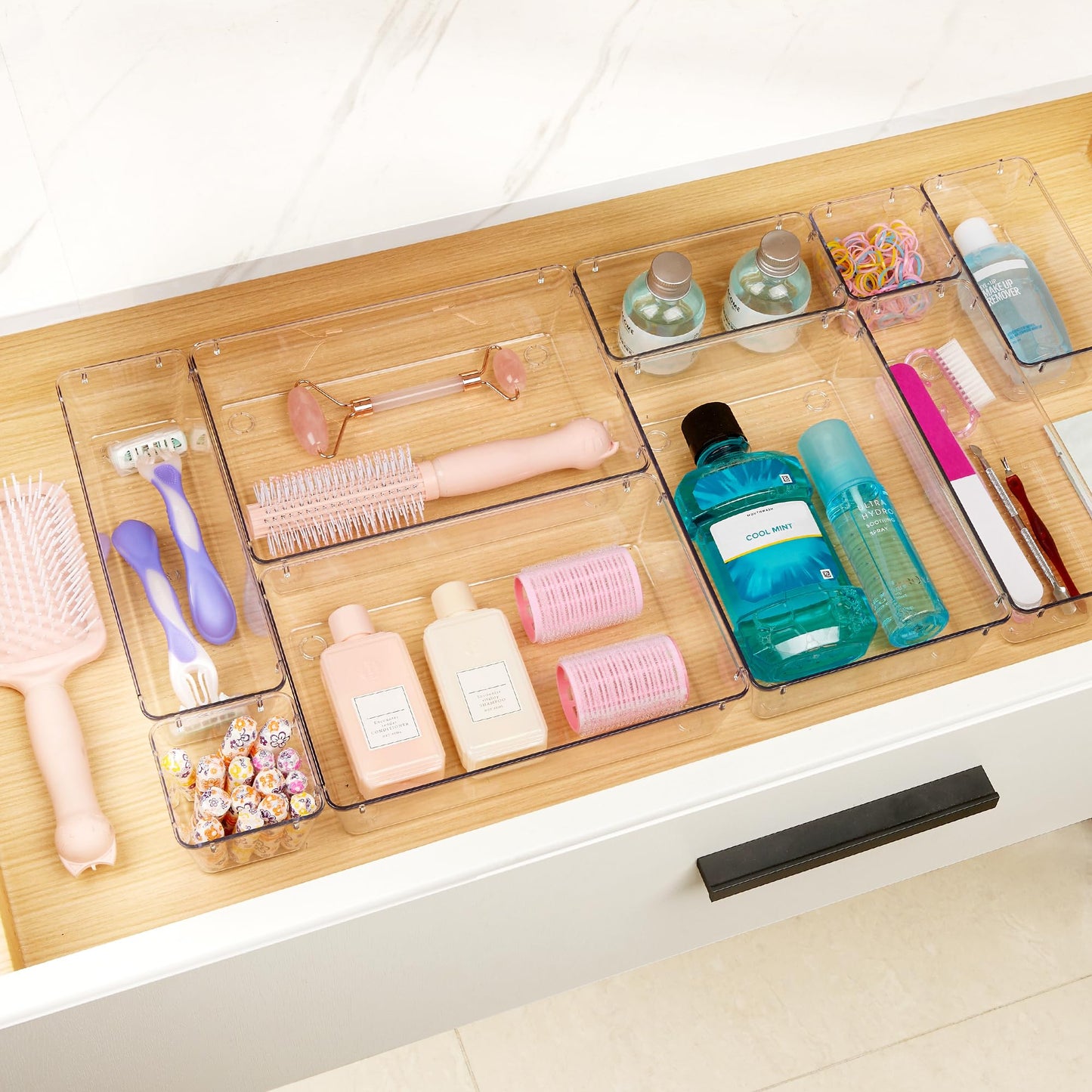 Vtopmart 9 Pieces Drawer Organizer with 4 Sizes, Vanity Organizer, Drawer Organizer, Organizer Trays for Kitchen, Jewelry, Bedroom, Office