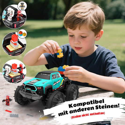 4WD Amphibious Remote Control Car, RC car waterproof with gesture sensor, LED light & 2 batteries, Gift for boys & girls 4-12 years old, Toy car for sand, water & terrain, Compatible with building blocks