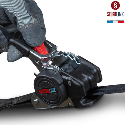 Automatic ratchet strap 3m 25mm with S hook 300kg/600kg | Set of 4 self-retracting ratchet straps | Automatic strap winder | Tie-down strap for car trailers, quads, motorcycles.