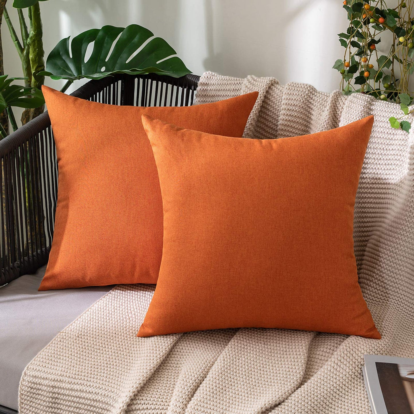 MIULEE 2-pack Waterproof Pillow Cover Outdoor Throw Pillow Modern Decorative Cushion Covers Decorative Pillow Case Decor for Garden Sofa Living Room Bed 45x45 cm Orange