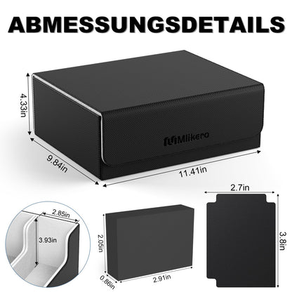 Mlikero card storage box holds 1800+ cards, magnetic deck box fits MTG and sports cards, premium Commander deck box with 10 compatible card dividers.