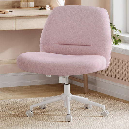SONGMICS HOME Sewing Seat Chair, Makeup Chair, Armless Swivel Chair, Desk Chair, wide seat surface, modern, with base, adjustable height, rocking function, pastel pink OBG047R01
