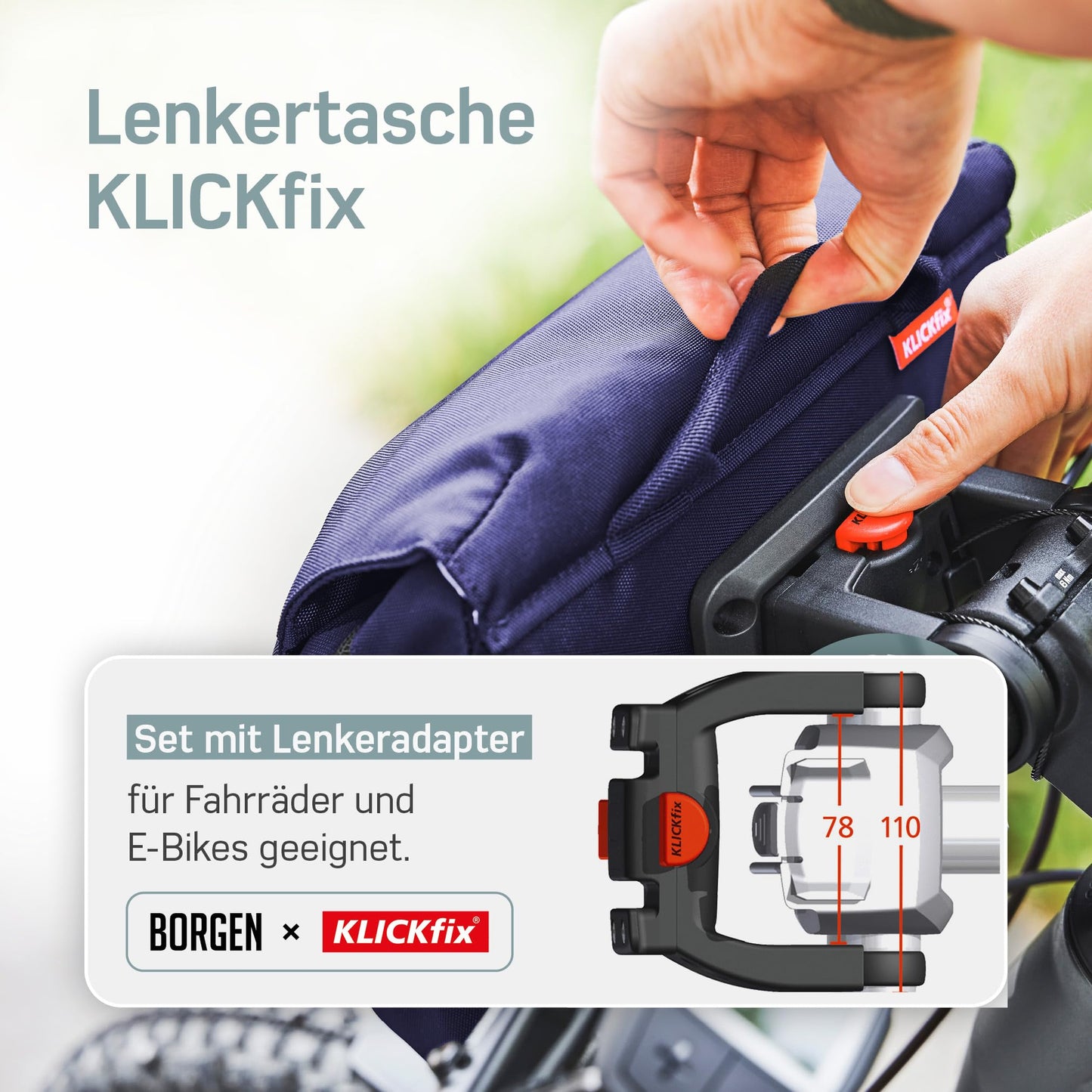 Borrow KLICKfix handlebar bag for bikes - water-resistant and spacious 5 L bike handlebar bag.