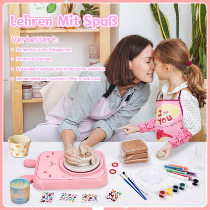 IEEILULU Pottery Set for Kids, Electric Pottery Wheel for Kids, Mini Pottery Wheel with Clay, Colors, Diamond Stickers, Pottery Set DIY Pottery Craft Kit Gifts Girls (Cats)