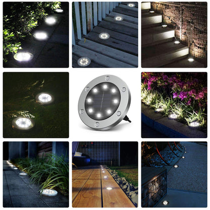 Infray solar lights for garden, solar ground lights with 8 LEDs, outdoor solar lamps IP65 waterproof, solar pathway lights cold white 8 pack.