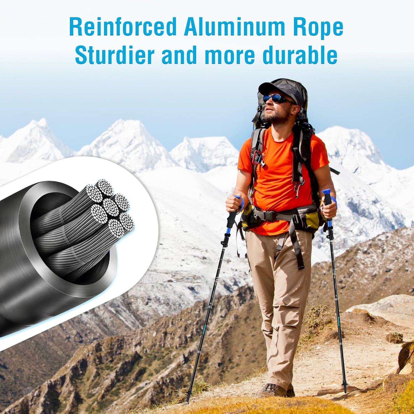 Anykuu hiking poles 2PCS adjustable 110-130cm walking sticks 7075 aluminum ultralight trekking poles with 6 pairs of accessories hiking poles for all terrain walking poles for hiking skiing.