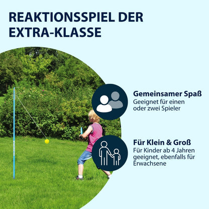 HUDORA Twistball Set including 2 rackets & 1 powder-coated pole - Tennis Trainer Set in 124-137 cm - High-quality Swingball Set with stand - Outdoor ball game for children aged 4 years and above