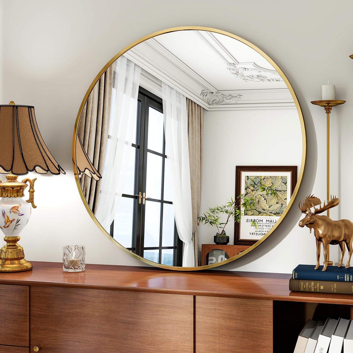 Koonmi 80cm Gold Round Mirror with Aluminum Alloy Frame for Bathroom, Vanity, Living Room, Bedroom, Entryway Wall Decor