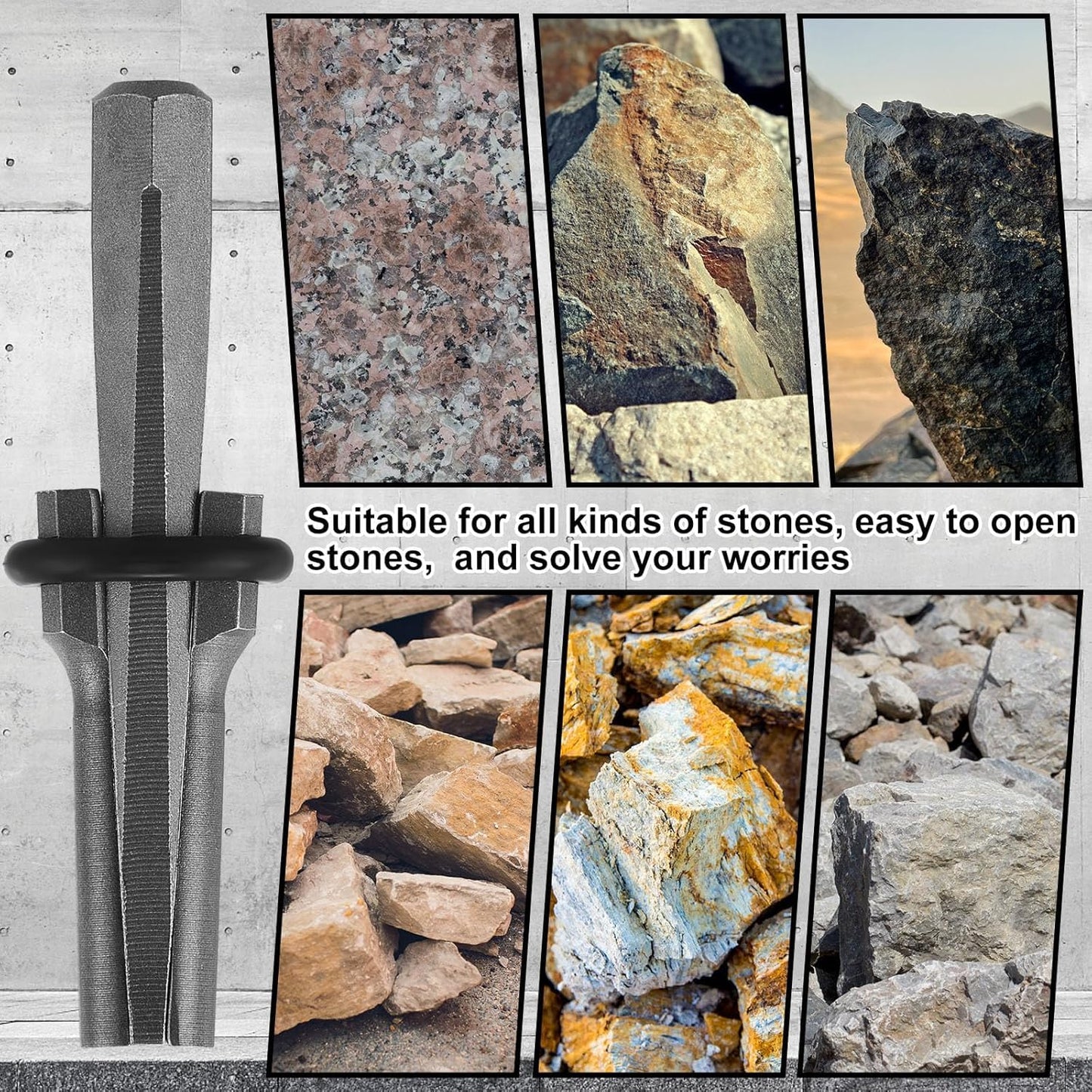 Uadme Stone Splitter, 10 pieces 16mm/0.6 inch Hand Splitters for concrete stone granite marble concrete gneiss sandstone slate, plug and feathers, tools for splitting rocks.
