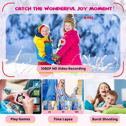 Kids camera, 2.0” display digital camera, gifts for 3-12 year old boys and girls, 1080P HD anti-drop children's camera for birthday and Christmas toy.
