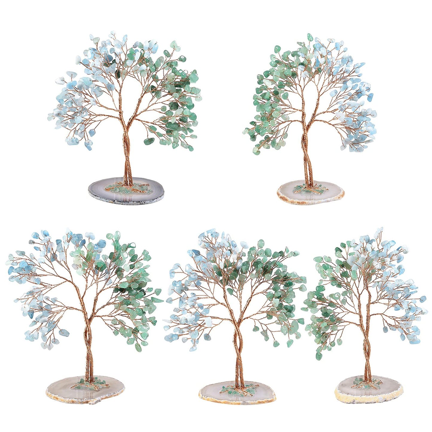 Nupuyai Crystal Tree Feng Shui Gemstone Tree, Lucky Tree, Money Tree Gift, Wedding, Decor Living Room Bedroom (Green Aventurine & Aquamarine, Agate Slice Base)