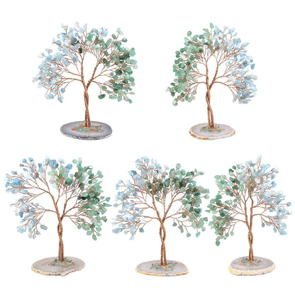 Nupuyai Crystal Tree Feng Shui Gemstone Tree, Lucky Tree, Money Tree Gift, Wedding, Decor Living Room Bedroom (Green Aventurine & Aquamarine, Agate Slice Base)