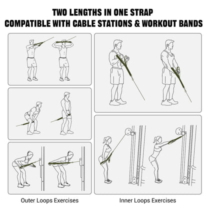 Vulken tricep rope cable attachment, 28.7 inches & 22 inches, two lengths, integrated rope, extendable, tricep extension straps, fitness equipment, green