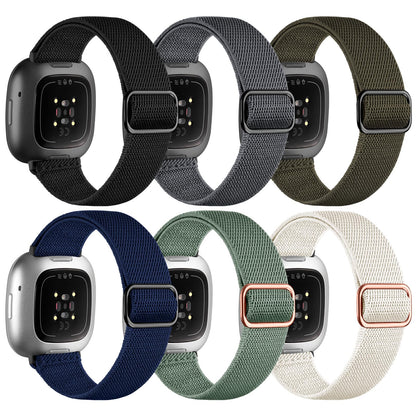 IMIVIO 6 Pieces Compatible with Fitbit Versa 3 Band/Fitbit Versa 4 Band/Fitbit Sense/Fitbit Sense 2 Bands, Soft Elastic Replacement Nylon Sport Band for Women Men, Dark