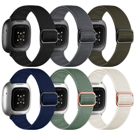 IMIVIO 6 Pieces Compatible with Fitbit Versa 3 Band/Fitbit Versa 4 Band/Fitbit Sense/Fitbit Sense 2 Bands, Soft Elastic Replacement Nylon Sport Band for Women Men, Dark