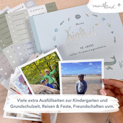 mintkind® "My Childhood" Memory Album Whale Design I Your First 10 Years I Photo Album Children's Gifts for Birth Baby Book for Entries | Children's Diary Album Memory Book Gift Child