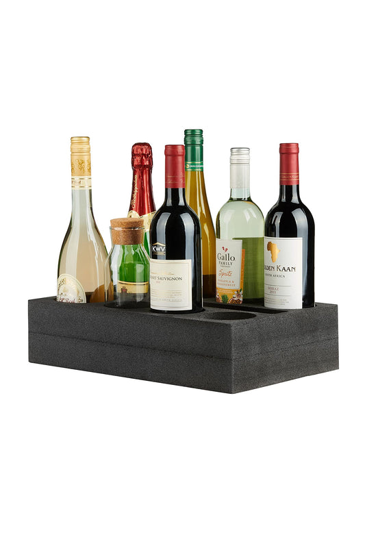 SCHAUMEX® foam bottle holder – space for 8 bottles/drinks – special foam for camping, caravans, RVs, boats - Made in Germany.