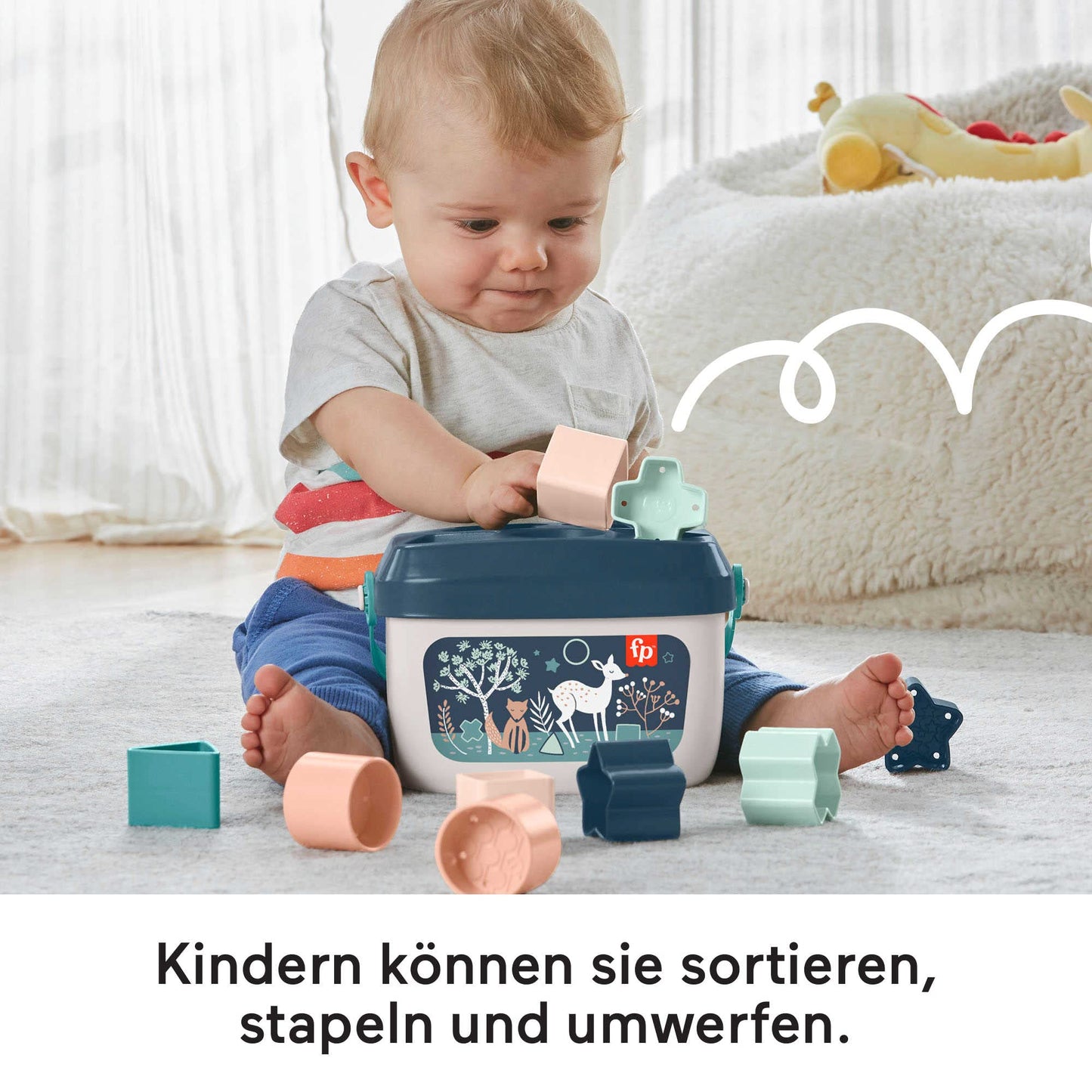 Fisher-Price - Baby's First Blocks - Navy Blue Kit, set of 10 stacking and sorting blocks, building toy, baby toy for toddlers 6 months and up, HJP20