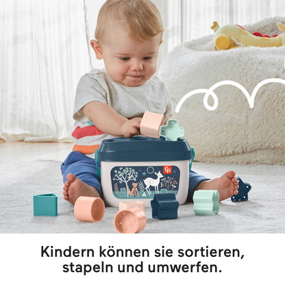 Fisher-Price - Baby's First Blocks - Navy Blue Kit, set of 10 stacking and sorting blocks, building toy, baby toy for toddlers 6 months and up, HJP20