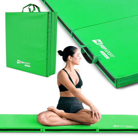 Hop-Sport folding gymnastics mat - ground cushion for home 180x60x5cm - fitness mat, gymnastics mat with carrying handles and Velcro closure thickness 4cm / 5cm (green)