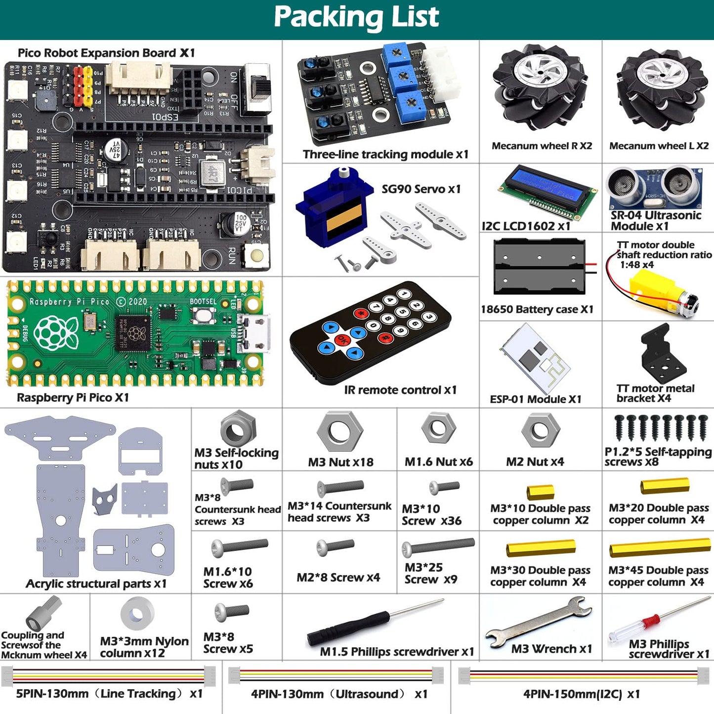 Adeept 4WD Omni-Directional Mecanum Wheels Robotic Car Kit for Raspberry Pi Pico. DIY STEM Remote Controlled Educational Robot Kit with LCD Display and Tutorials.